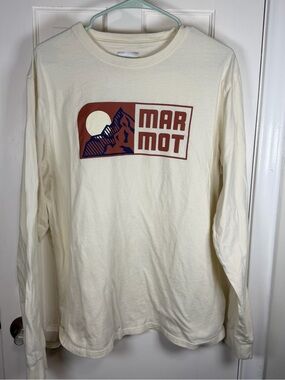 Marmot Cream Long-Sleeve Tee with Rust and Navy Graphic Men’s XL